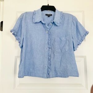 J. Crew French Blue Linen Ruffled Shirt, Small